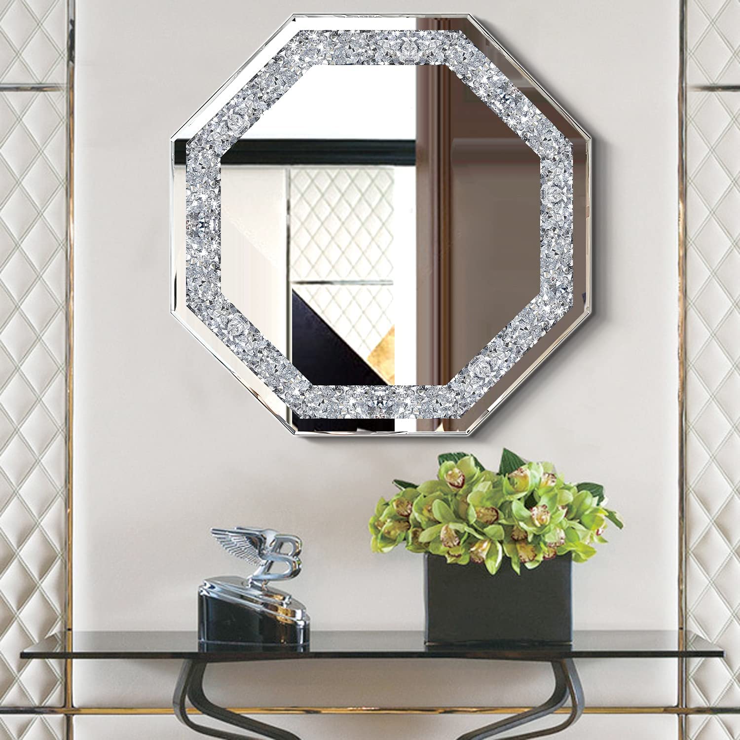 Shiny Diamond Octagonal Crystal Wall Mirror   